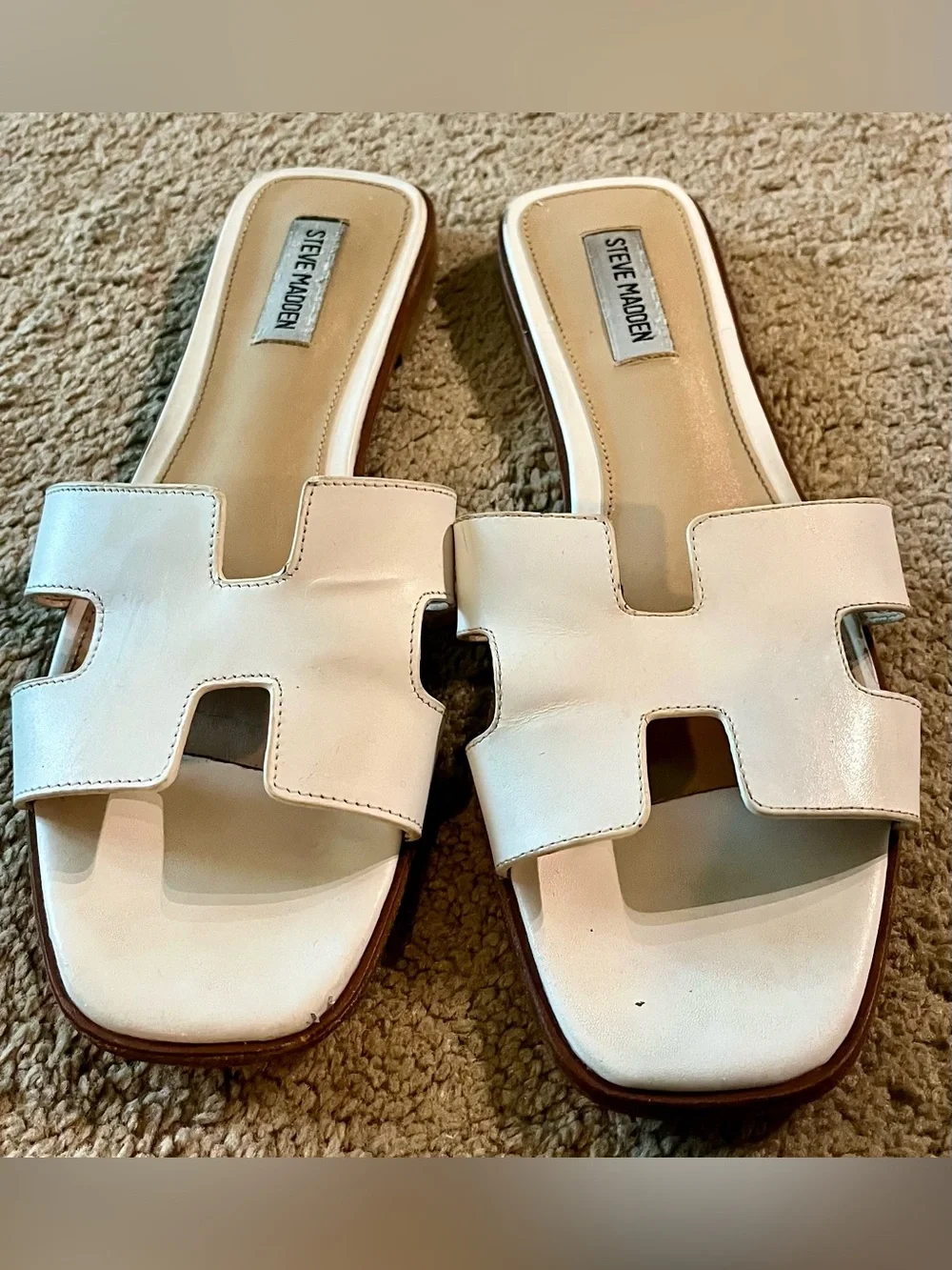 Steve Madden White Cutout Slide Sandals